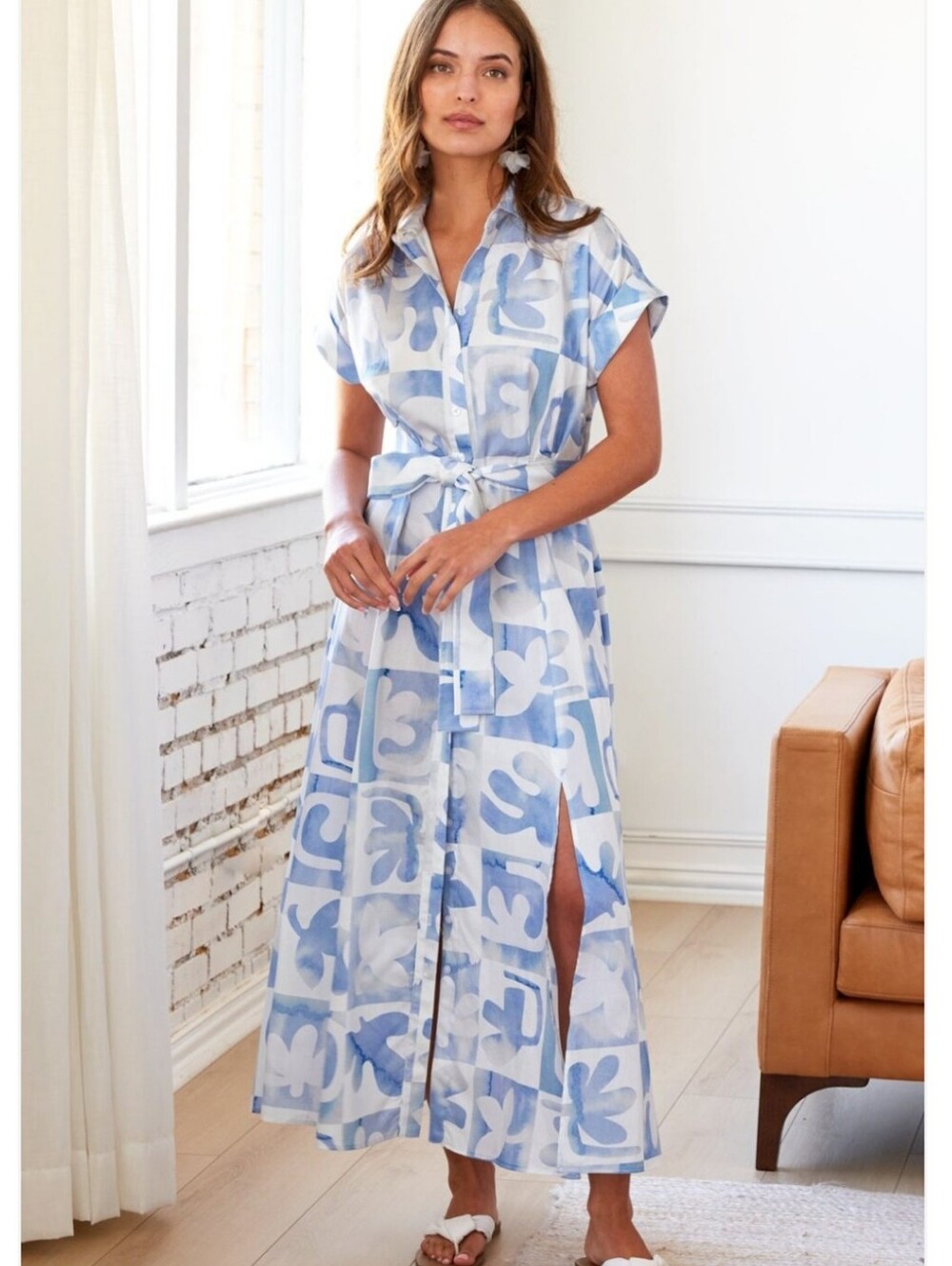 Finley Chantal Dress Matisse Print Tie front maxi dress shift silhouette M